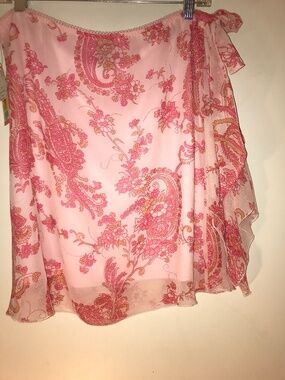 NWT VINTAGE JAZZIE Pink Floral Georgette Print A-Line Sheer Side Tie Skirt Small